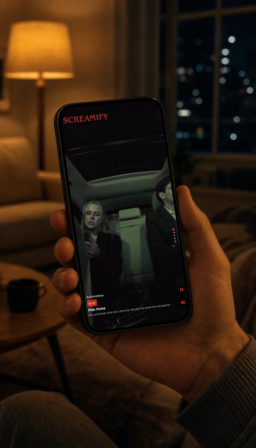A phone in hand streaming a film delivered by text
